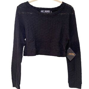 NWT Jac Vanek New Orleans Sweater Sz S/M Black Cropped Neutral Festival Concert